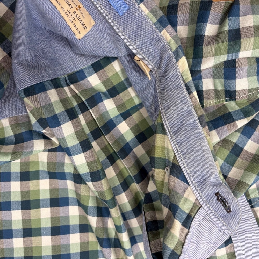 Tommy Bahama Jeans Plaid Long Sleeve Button Up Shirt Men Large Casual Green Blue - Picture 14 of 16